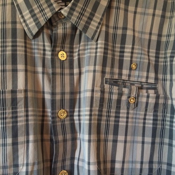 Cavi checker Men's button down gold buttons brown shirt sz 2XL - Picture 2 of 10